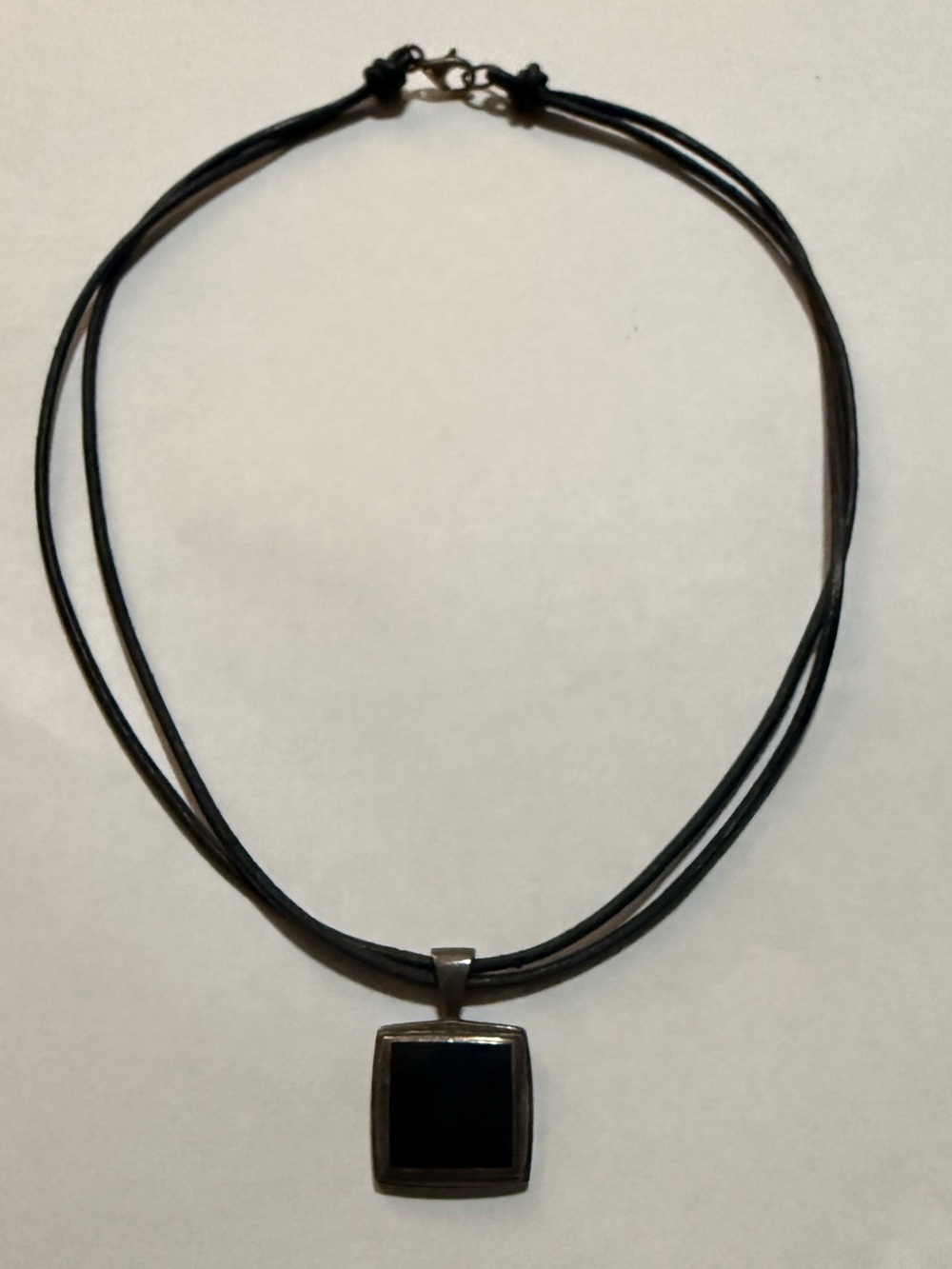 Vintage 925 Sterling Silver Square Black Onyx Pendant Dual Leather Cord Necklace